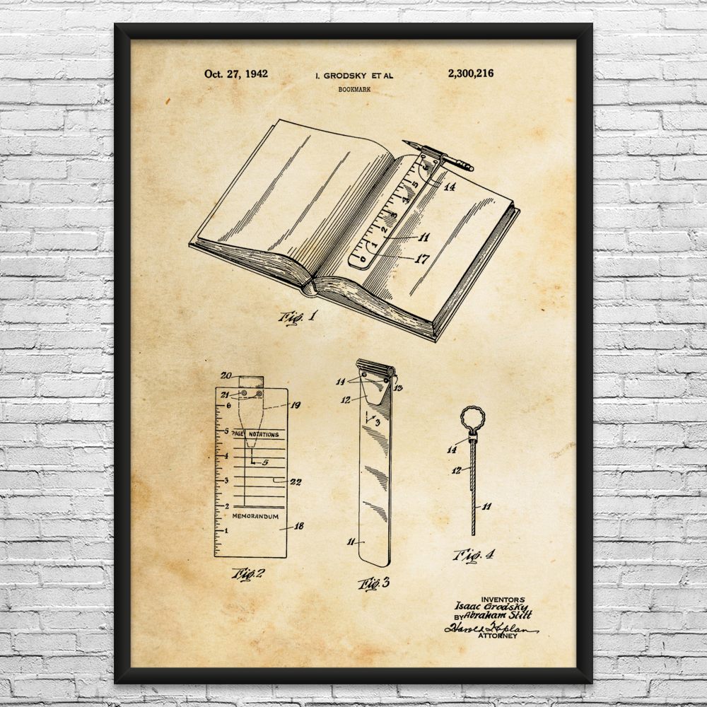 Bookmark Patent Wall Art: Librarian Gifts, Library Decor, Gifts For Readers