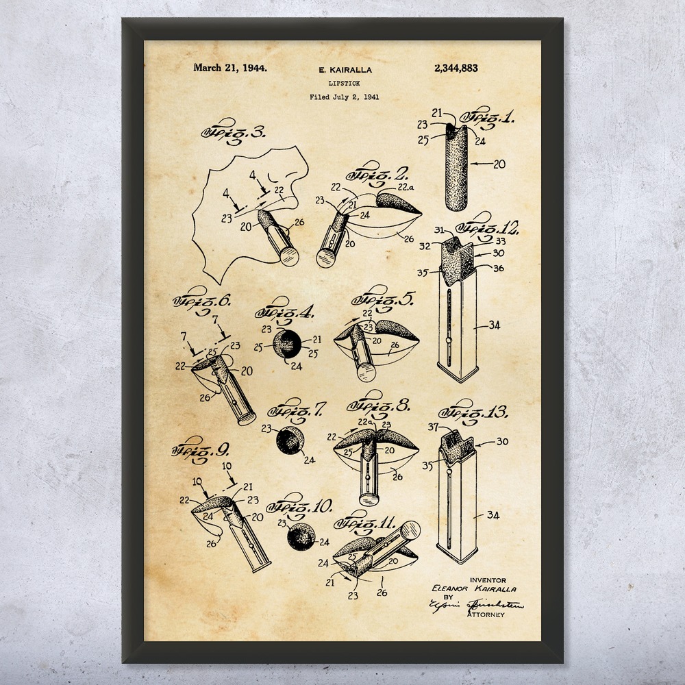Lipstick Patent Wall Art Poster, Canvas or Framed Bathroom Decor Beautician Gift - Picture 8 of 15