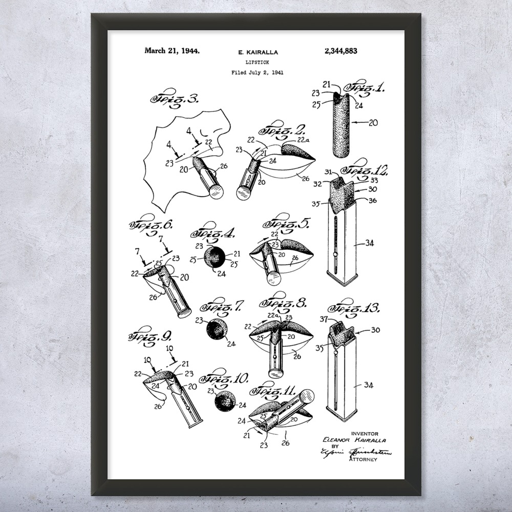 Lipstick Patent Wall Art Poster, Canvas or Framed Bathroom Decor Beautician Gift - Picture 14 of 15