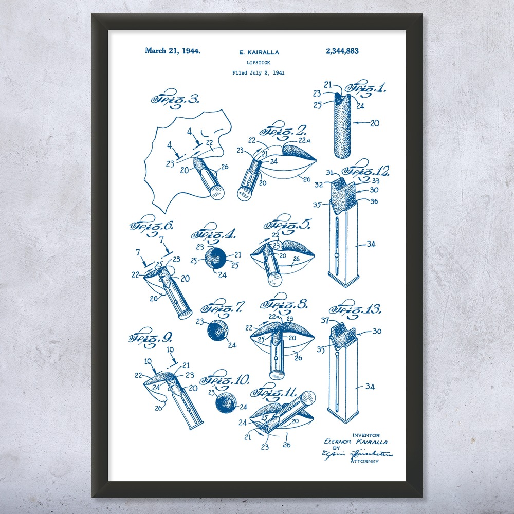 Lipstick Patent Wall Art Poster, Canvas or Framed Bathroom Decor Beautician Gift - Picture 15 of 15