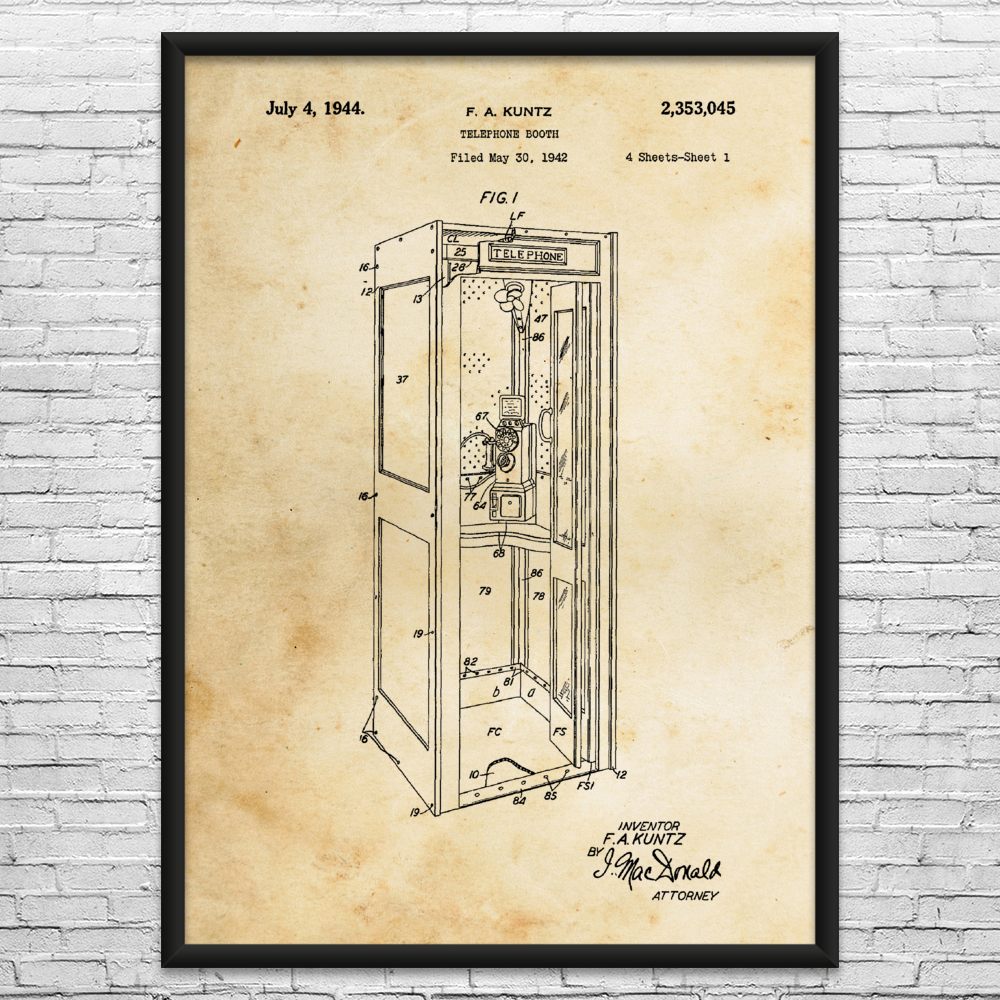 Telephone Booth Patent Wall Art: Telecom Art, Network Engineer, Operator Gift