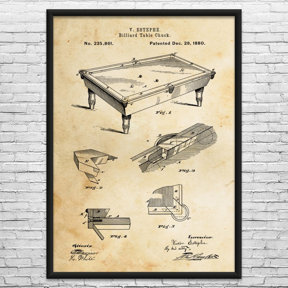 Pool Table Patent Wall Art: Pool Room Decor, Billiards Art, Pool Player Gifts