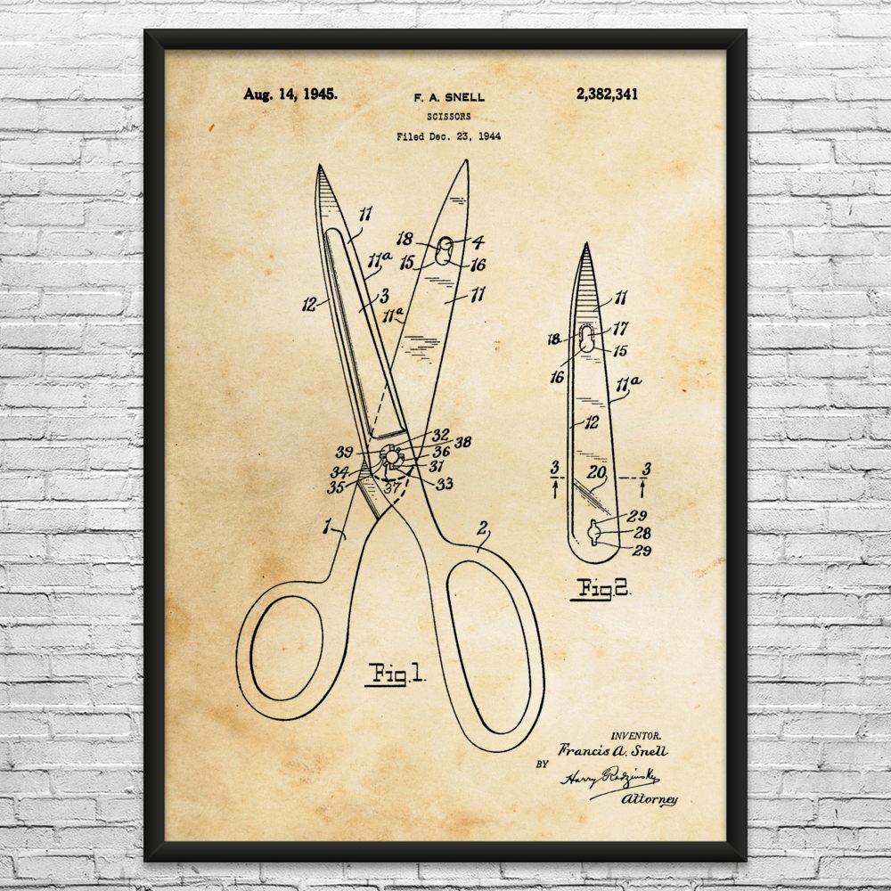 Scissors Patent Wall Art: Barber Shop, Hair Salon, Fashion Stylist, Art Crafts