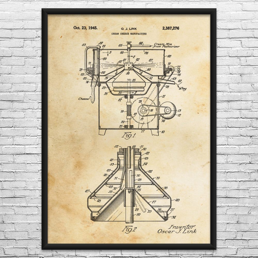 Cream Cheese Patent Wall Art: Cheese Lover Gift, Dining Room Art, Culinary Gifts