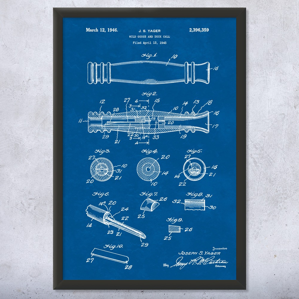 Duck Call Patent Wall Art Poster, Canvas or Framed Duck Hunting Gifts Dad Gifts - Picture 11 of 15