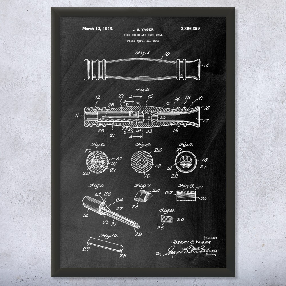 Duck Call Patent Wall Art Poster, Canvas or Framed Duck Hunting Gifts Dad Gifts - Picture 10 of 15