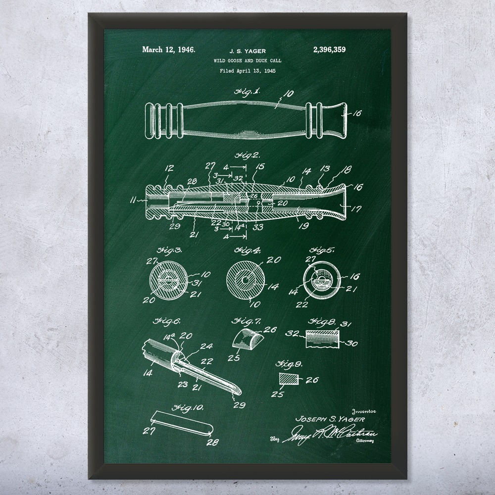 Duck Call Patent Wall Art Poster, Canvas or Framed Duck Hunting Gifts Dad Gifts - Picture 9 of 15
