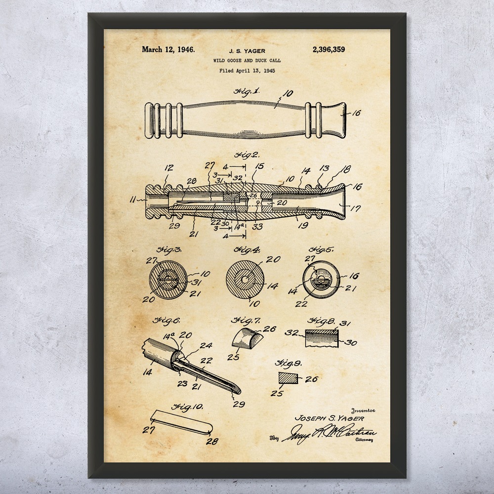 Duck Call Patent Wall Art Poster, Canvas or Framed Duck Hunting Gifts Dad Gifts - Picture 8 of 15