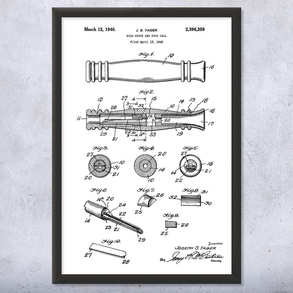 Duck Call Patent Wall Art Poster, Canvas or Framed Duck Hunting Gifts Dad Gifts - Picture 14 of 15