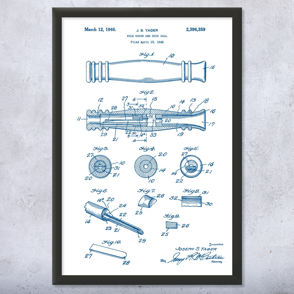Duck Call Patent Wall Art Poster, Canvas or Framed Duck Hunting Gifts Dad Gifts - Picture 15 of 15