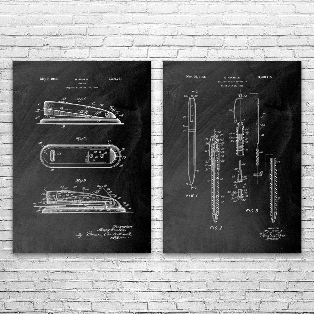 Office Patent Wall Art Set of 2 Poster, Canvas or Framed Boss Gift Office Art