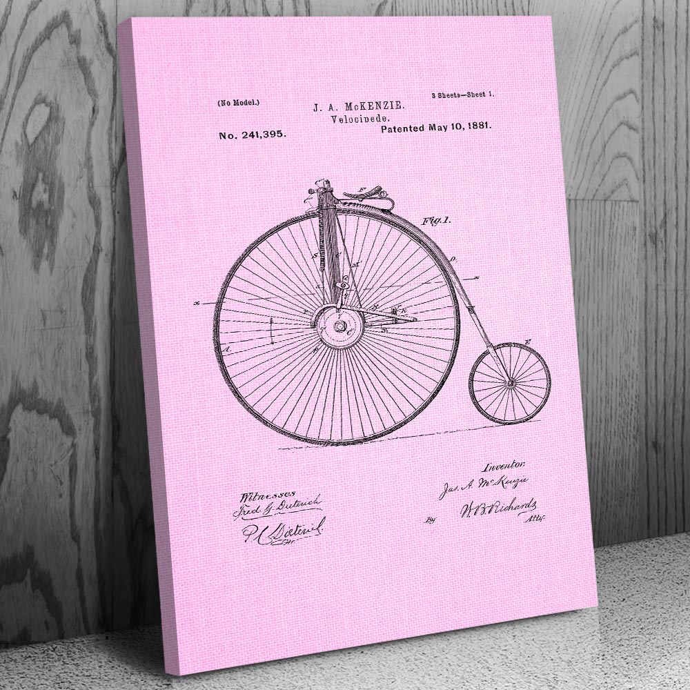 Velocipede Patent Canvas Print Penny Farthing Bicycle Art Garage Decor Dad Gifts