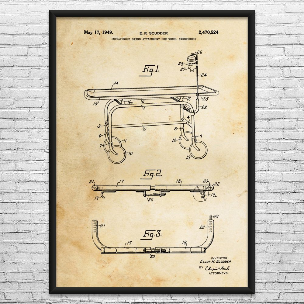 IV Stretcher Patent Wall Art: Nurse Gift, Hospital Decor, Surgeon Gift