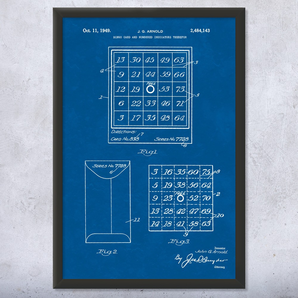 Bingo Card Patent Wall Art Poster, Canvas or Framed Bingo Decor Gaming Gifts - Picture 11 of 15