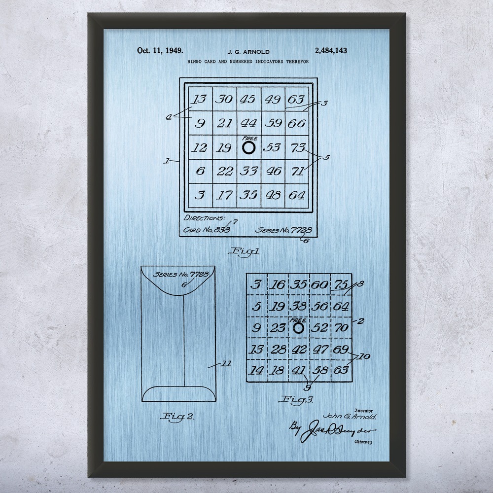 Bingo Card Patent Wall Art Poster, Canvas or Framed Bingo Decor Gaming Gifts - Picture 13 of 15