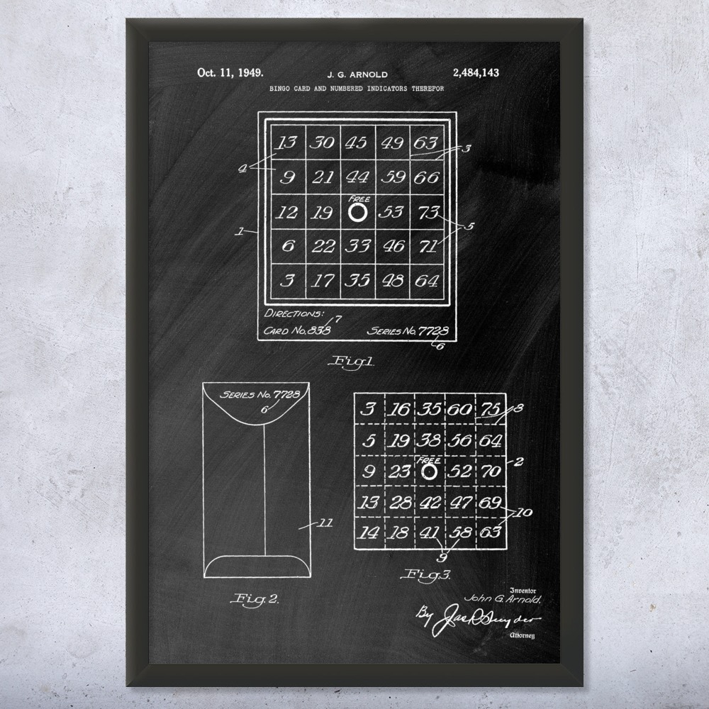 Bingo Card Patent Wall Art Poster, Canvas or Framed Bingo Decor Gaming Gifts - Picture 10 of 15