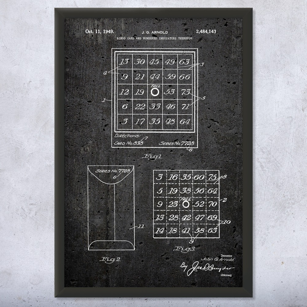 Bingo Card Patent Wall Art Poster, Canvas or Framed Bingo Decor Gaming Gifts - Picture 12 of 15