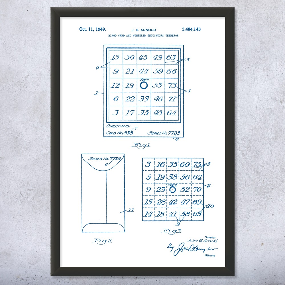 Bingo Card Patent Wall Art Poster, Canvas or Framed Bingo Decor Gaming Gifts - Picture 15 of 15
