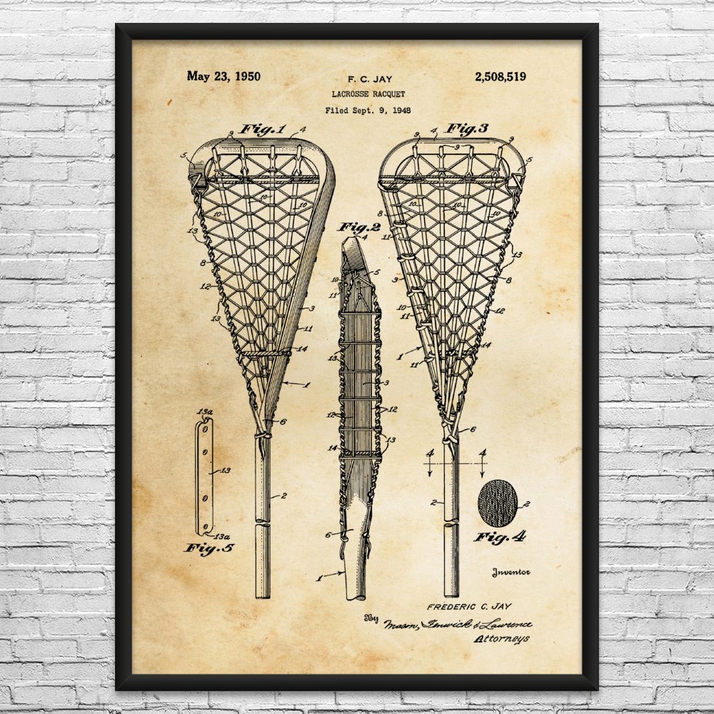 Lacrosse Stick Patent Wall Art: Lacrosse Gifts, Gym Art, Gift For Coach