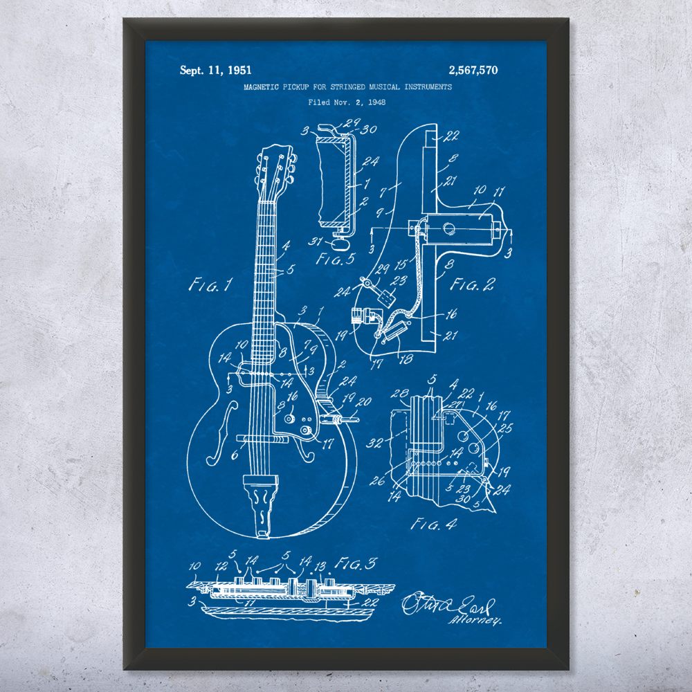 Guitar Pickup Patent Wall Art Poster, Canvas or Framed Music Room Decor - Picture 11 of 15