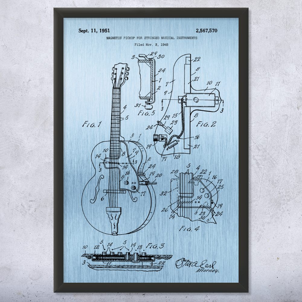 Guitar Pickup Patent Wall Art Poster, Canvas or Framed Music Room Decor - Picture 13 of 15