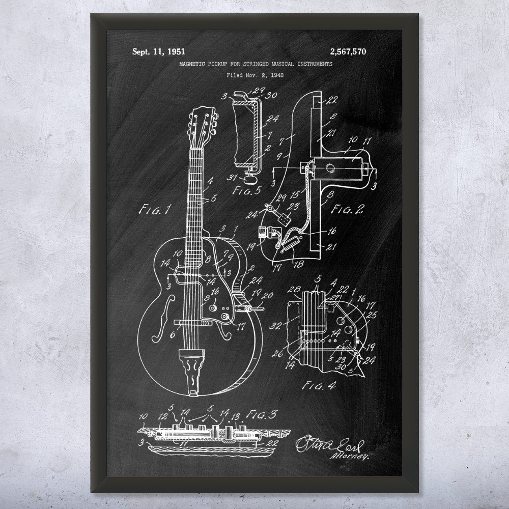 Guitar Pickup Patent Wall Art Poster, Canvas or Framed Music Room Decor - Picture 10 of 15