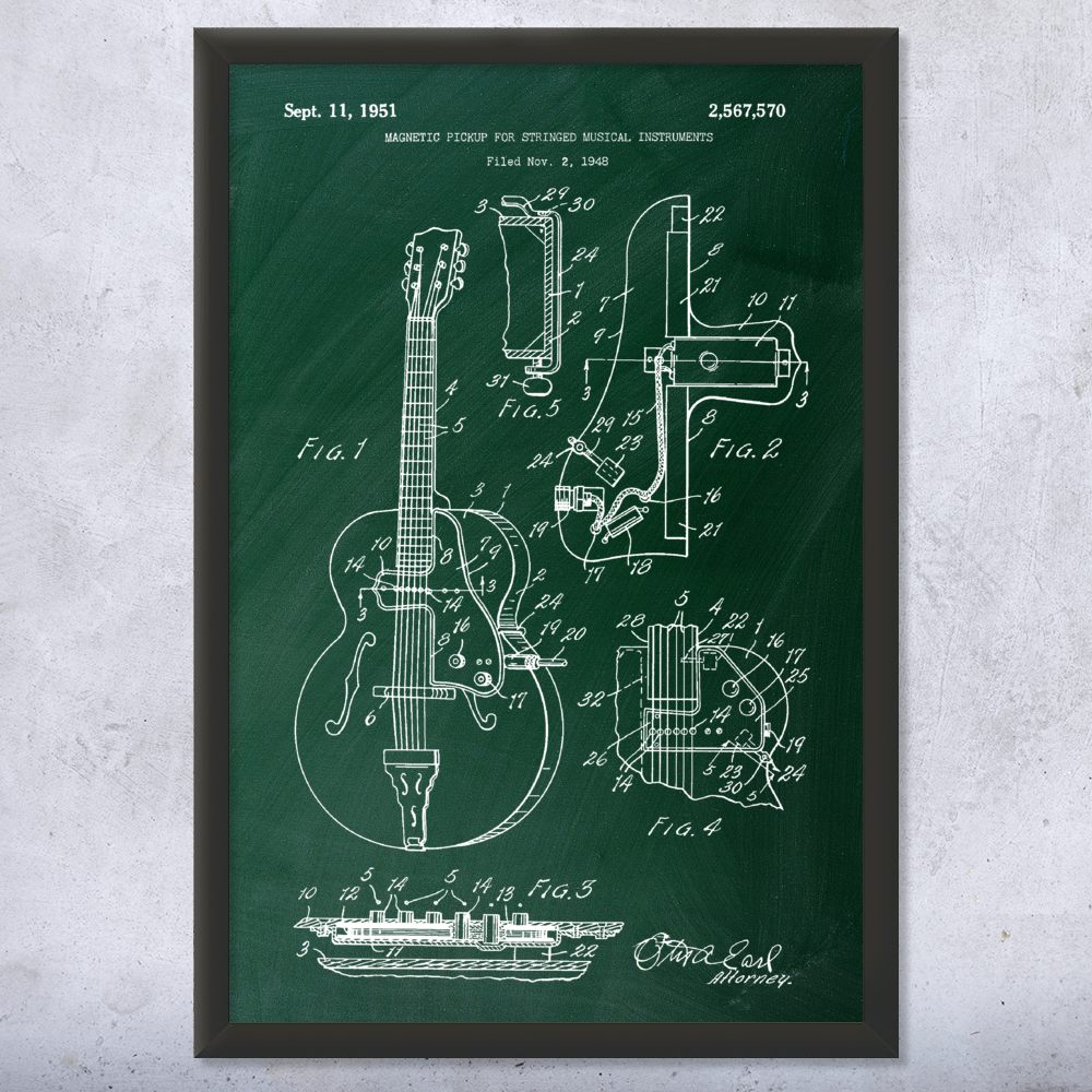 Guitar Pickup Patent Wall Art Poster, Canvas or Framed Music Room Decor - Picture 9 of 15