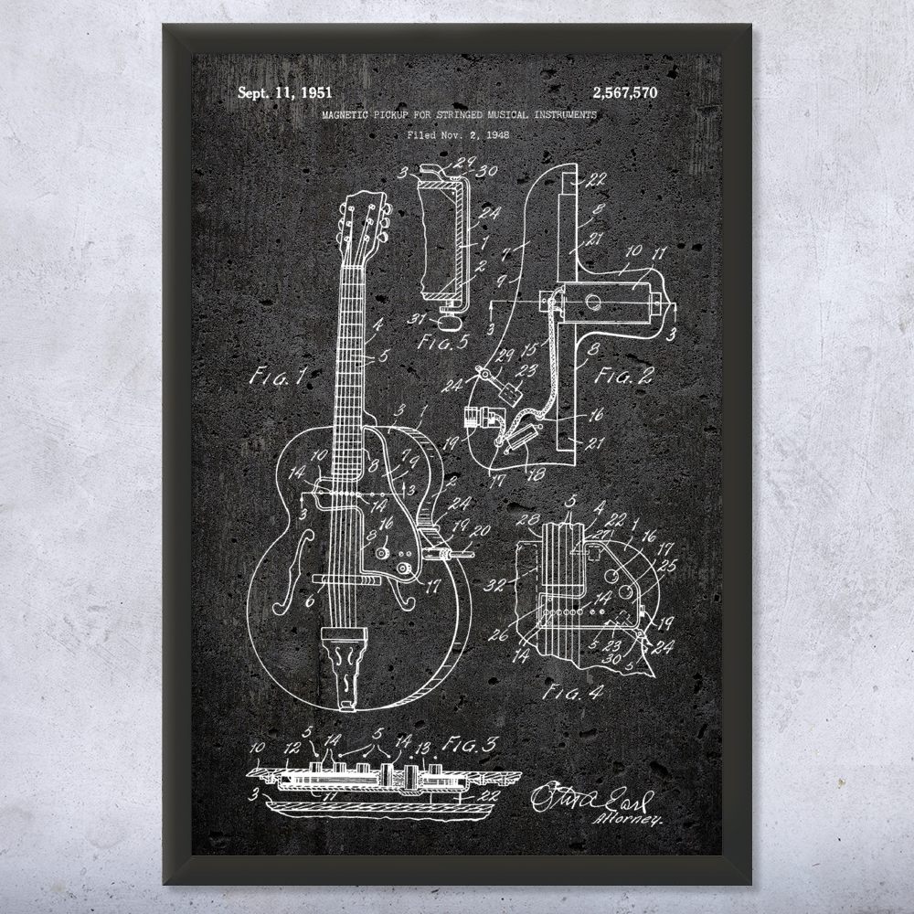 Guitar Pickup Patent Wall Art Poster, Canvas or Framed Music Room Decor - Picture 12 of 15