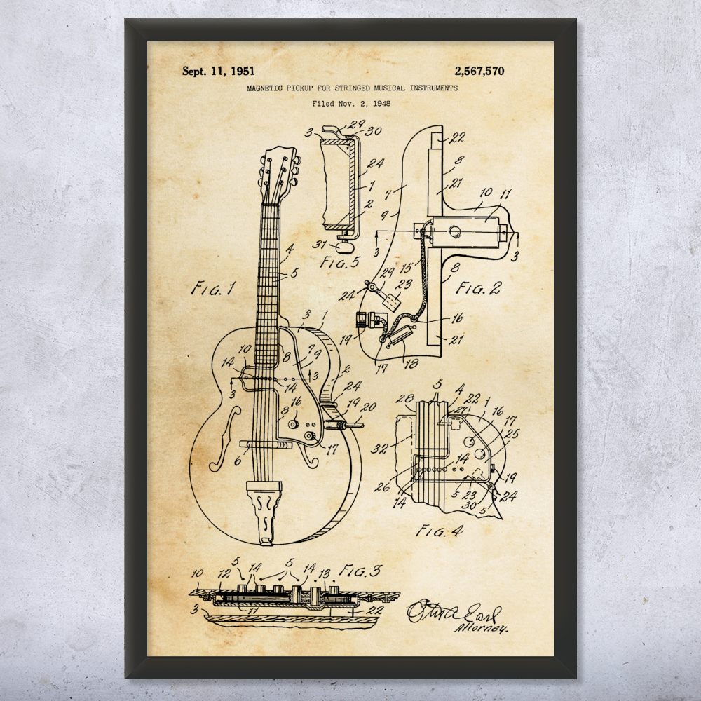 Guitar Pickup Patent Wall Art Poster, Canvas or Framed Music Room Decor - Picture 8 of 15