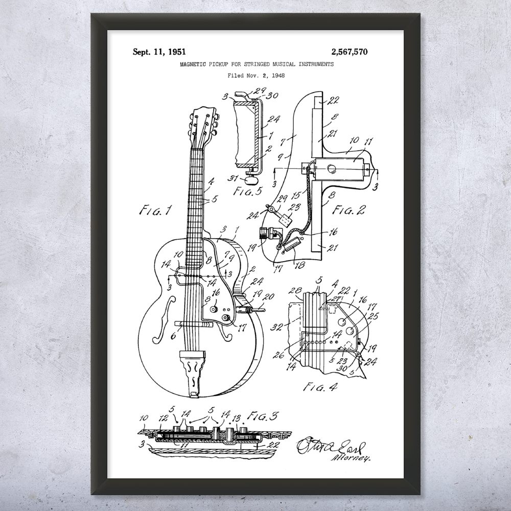 Guitar Pickup Patent Wall Art Poster, Canvas or Framed Music Room Decor - Picture 14 of 15