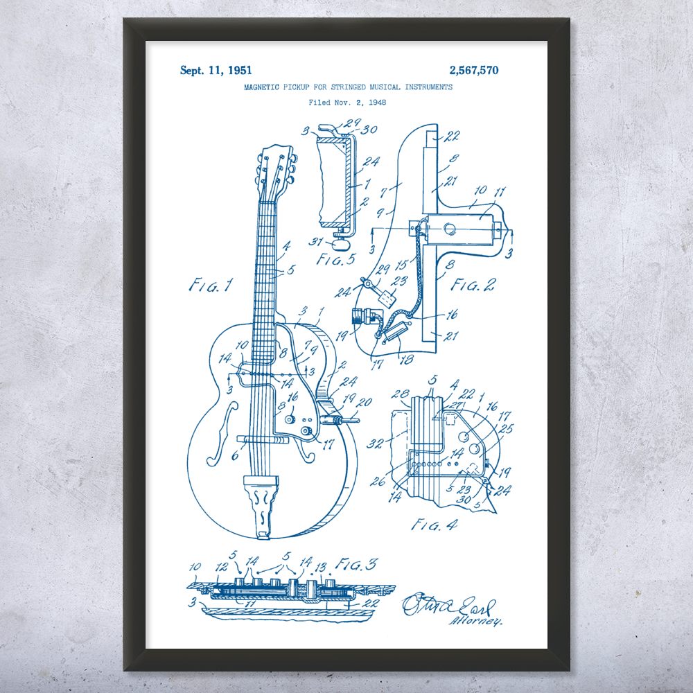 Guitar Pickup Patent Wall Art Poster, Canvas or Framed Music Room Decor - Picture 15 of 15