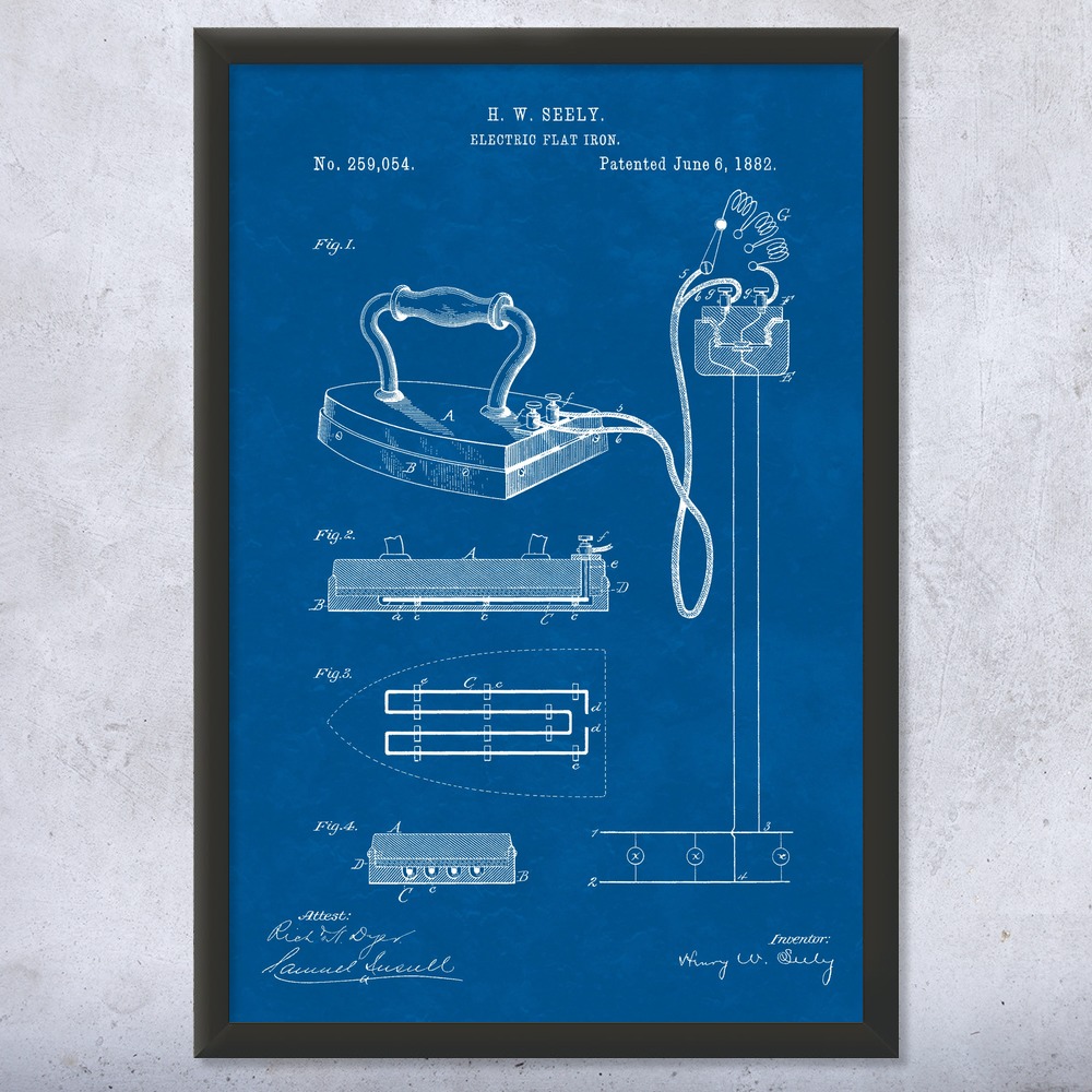 Electric Iron Patent Wall Art Poster, Canvas or Framed House Warming Gifts - Picture 11 of 15