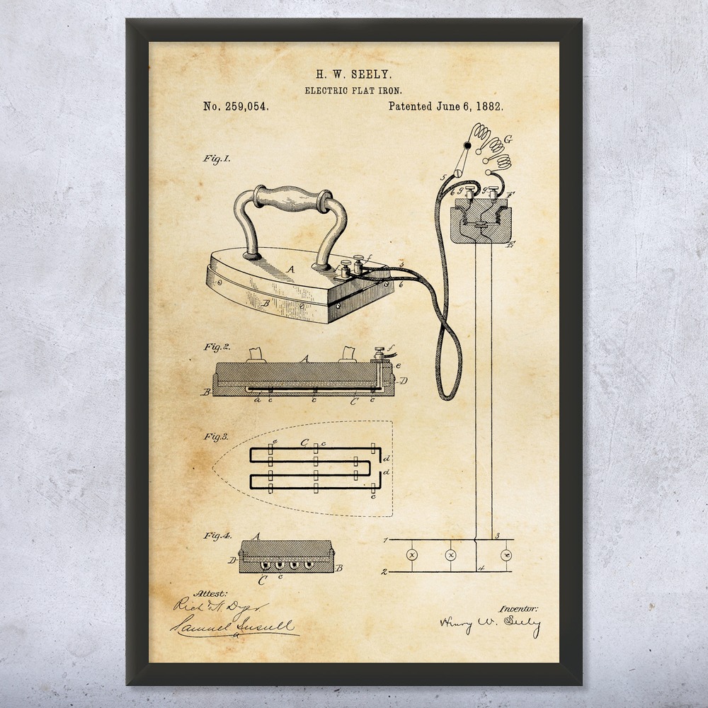 Electric Iron Patent Wall Art Poster, Canvas or Framed House Warming Gifts - Picture 8 of 15
