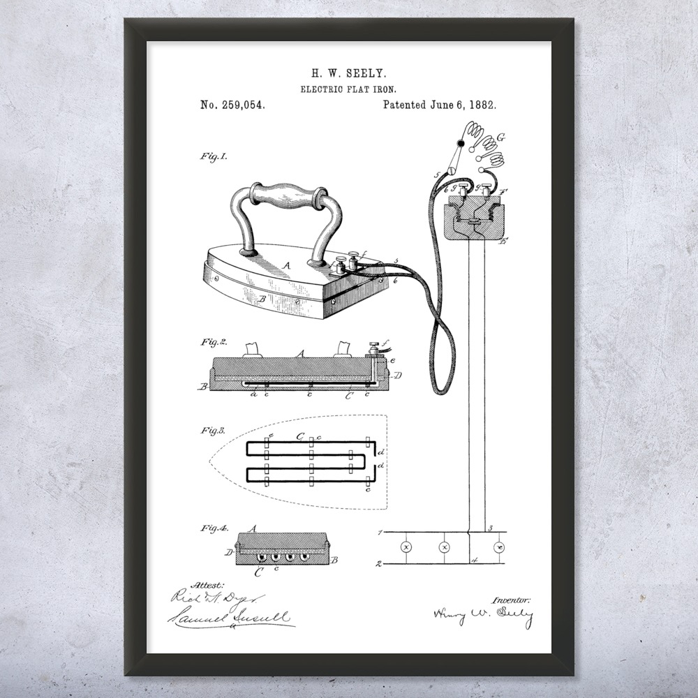 Electric Iron Patent Wall Art Poster, Canvas or Framed House Warming Gifts - Picture 14 of 15