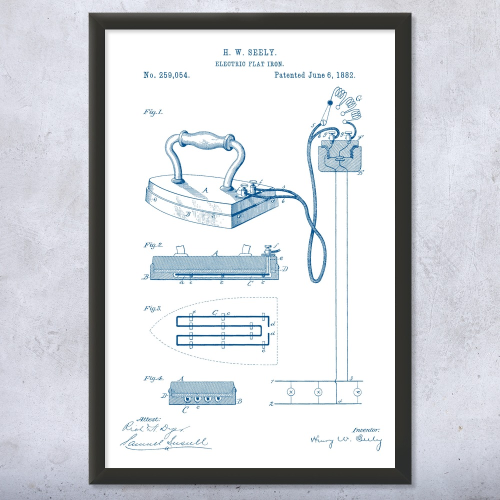 Electric Iron Patent Wall Art Poster, Canvas or Framed House Warming Gifts - Picture 15 of 15