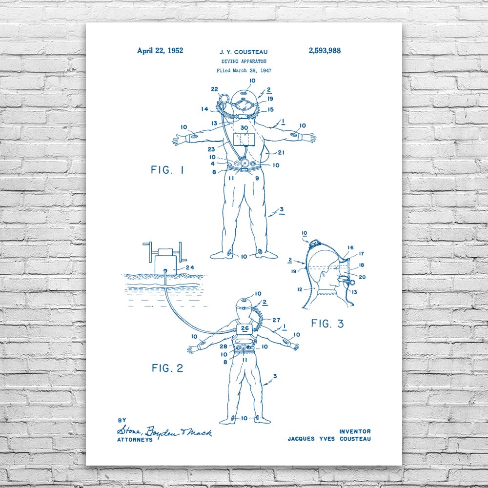 Scuba Diving Suit Patent Print Poster Scuba Gifts Swimming Art Diving Gifts