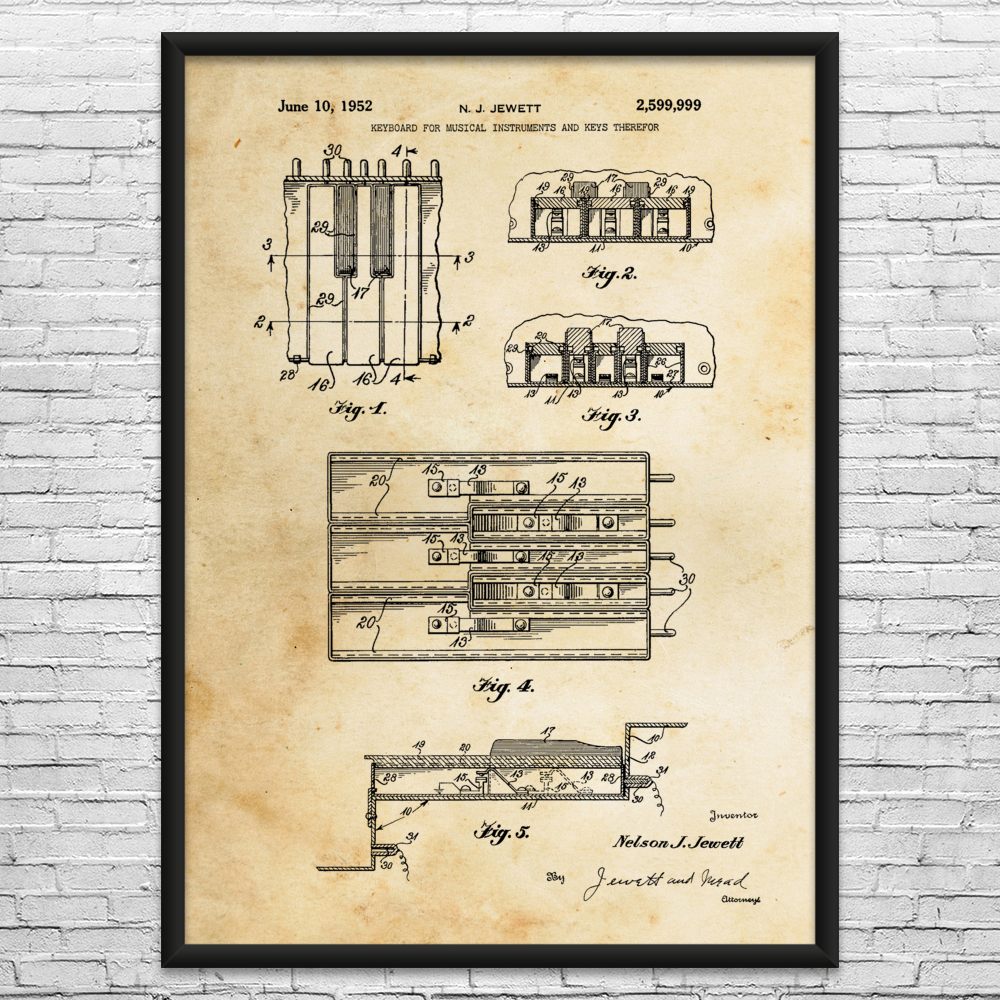 Piano Keys Patent Wall Art: Music Room Decor, Piano Art, Musician Gifts