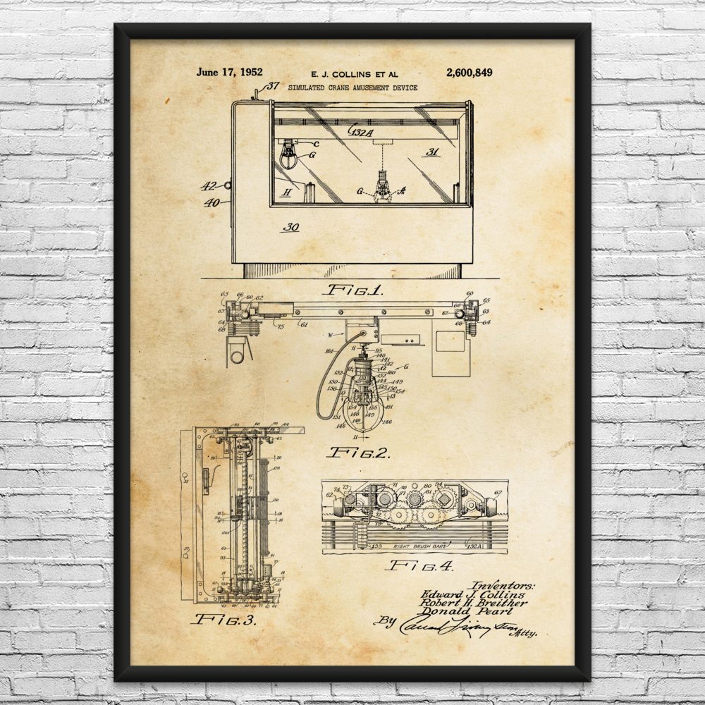 Claw Machine Patent Wall Art: Arcade Wall Art, Gaming Gift, Game Room Art