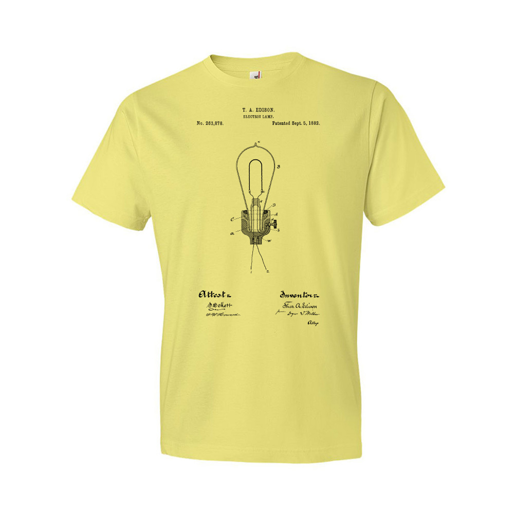 Edison Light Bulb Patent Shirt Lightbulb Blueprint Engineer Gift Physics Lab Tee