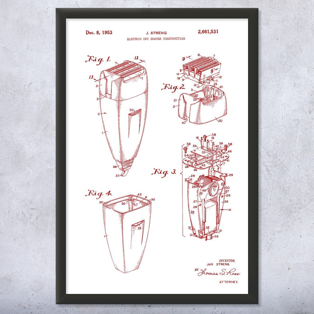 Framed Electric Shaver Wall Art Print Beard Lover Gift Bathroom Wall Art