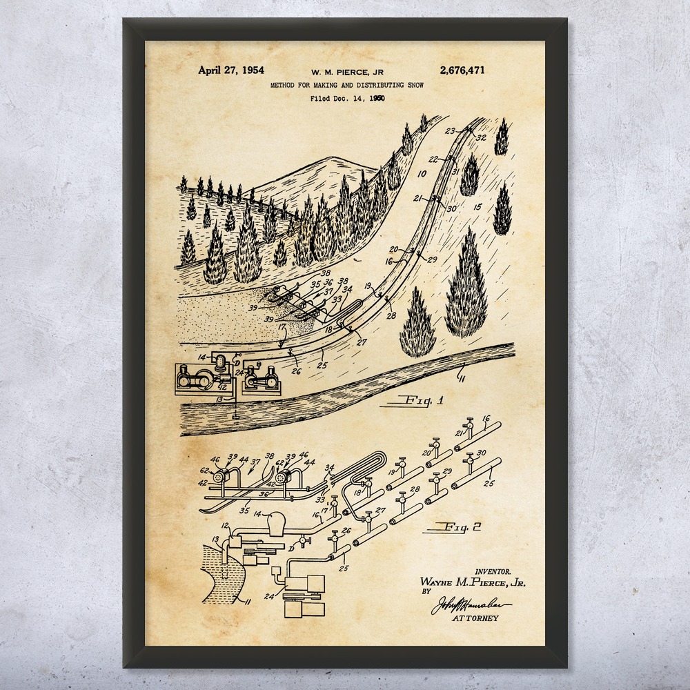 Snow Maker Patent Wall Art Poster, Canvas or Framed Skiing Art Winter Decor - Picture 8 of 15