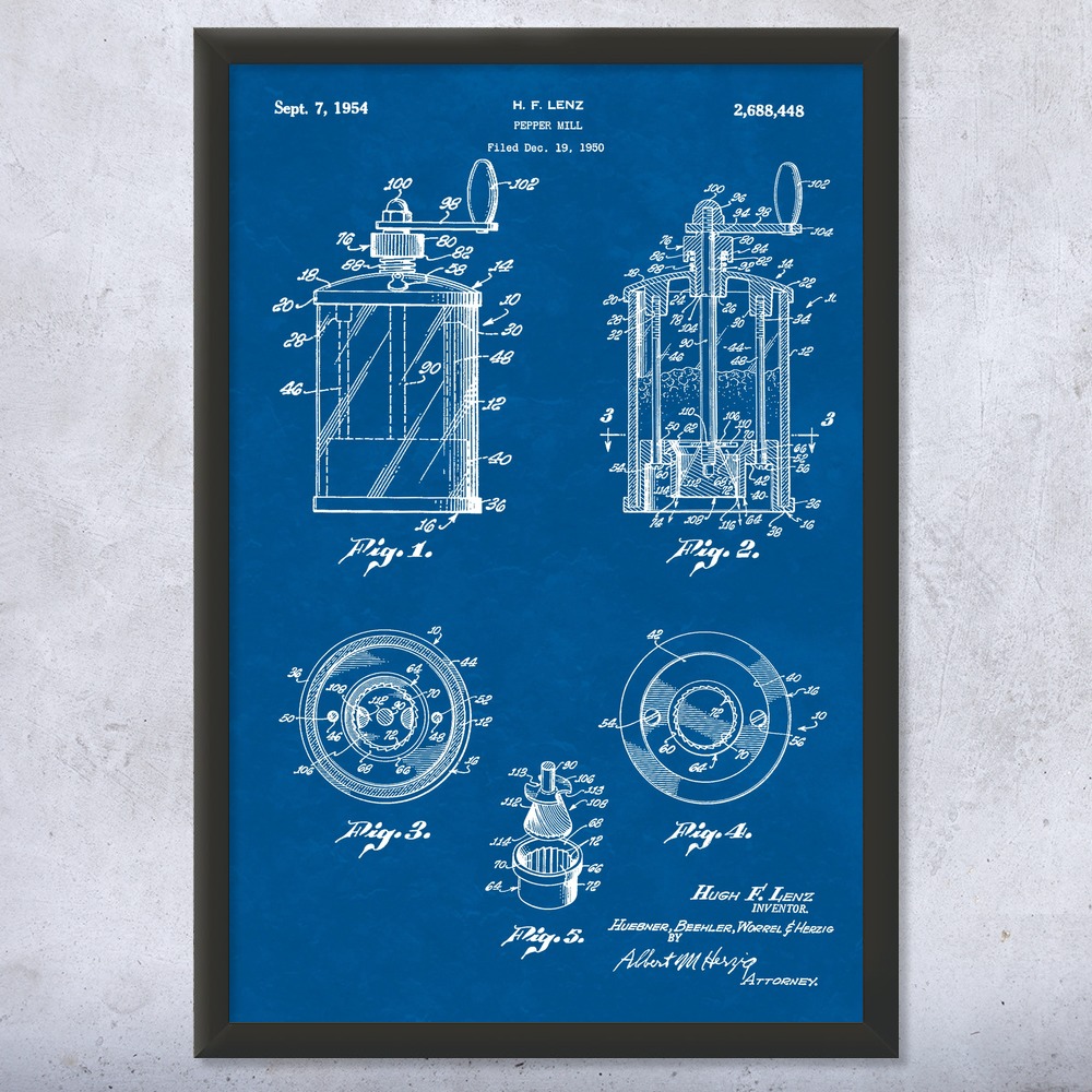 Pepper Mill Patent Wall Art Poster, Canvas or Framed Kitchen Decor Cooking Gift - Picture 11 of 15
