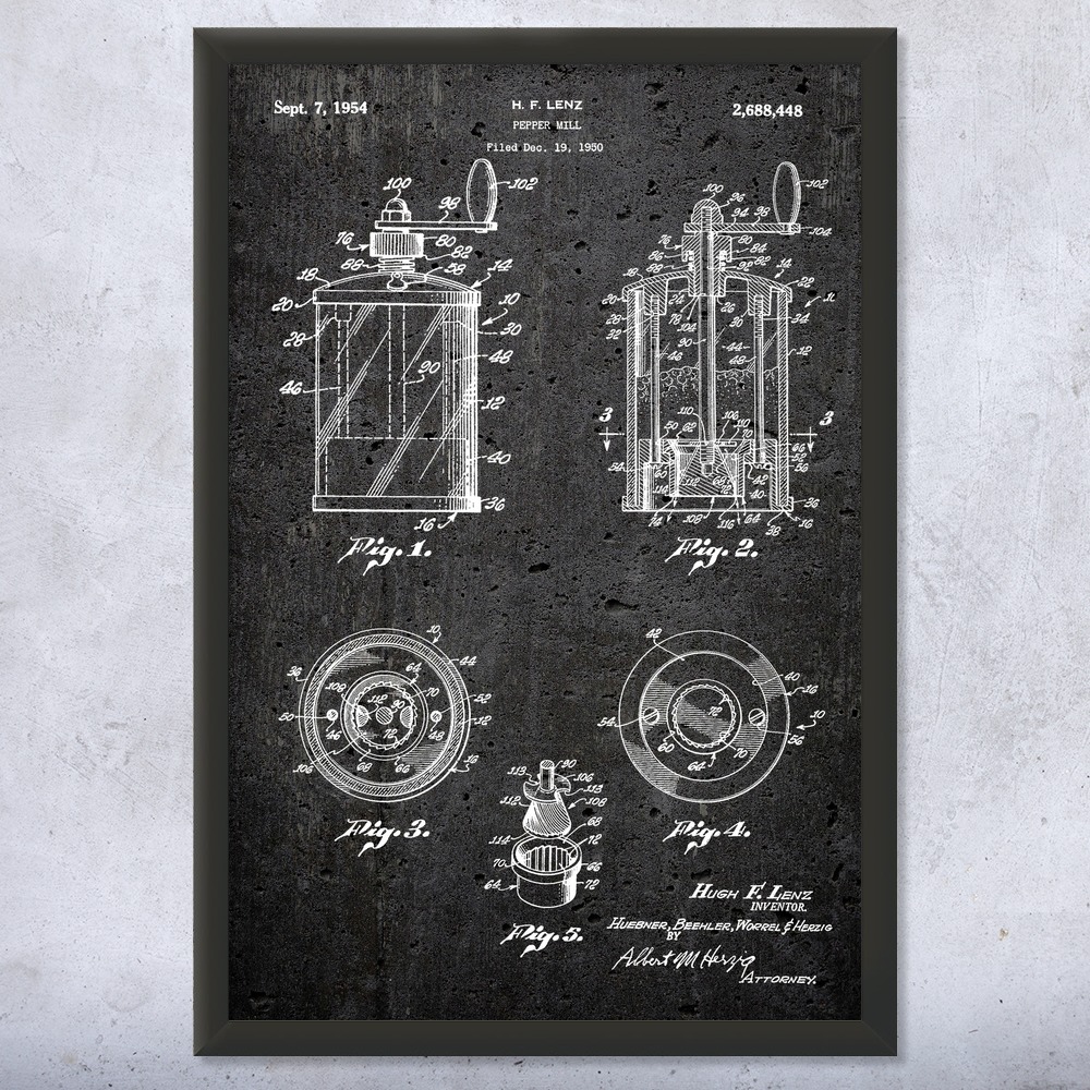 Pepper Mill Patent Wall Art Poster, Canvas or Framed Kitchen Decor Cooking Gift - Picture 12 of 15