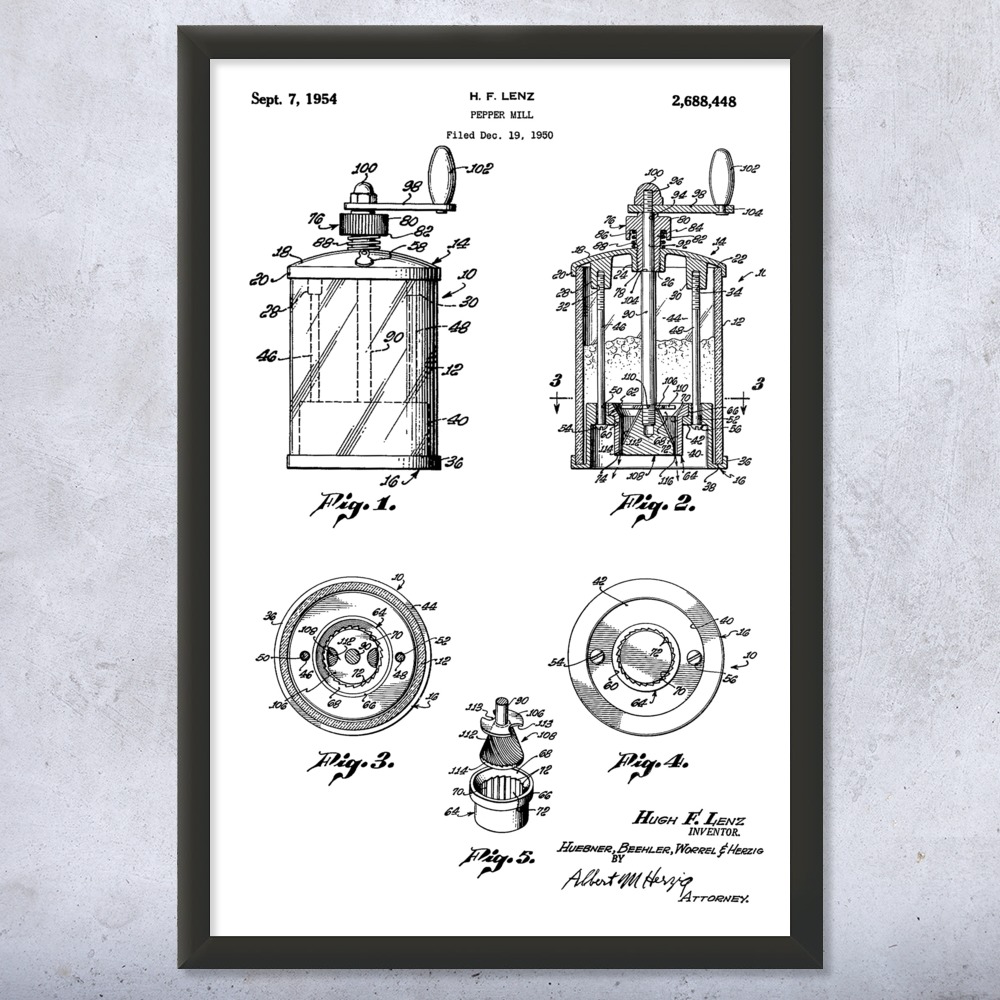 Pepper Mill Patent Wall Art Poster, Canvas or Framed Kitchen Decor Cooking Gift - Picture 14 of 15