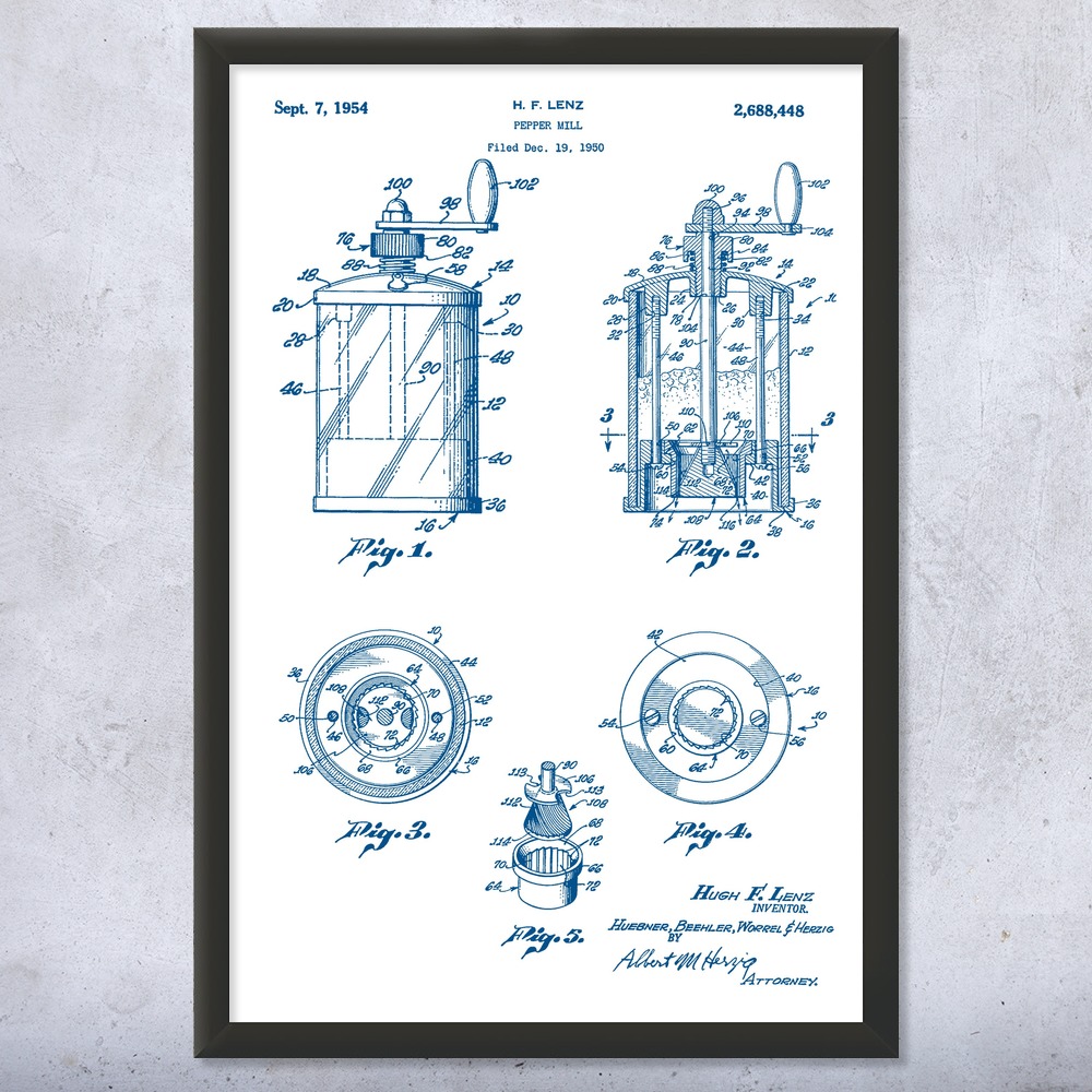 Pepper Mill Patent Wall Art Poster, Canvas or Framed Kitchen Decor Cooking Gift - Picture 15 of 15