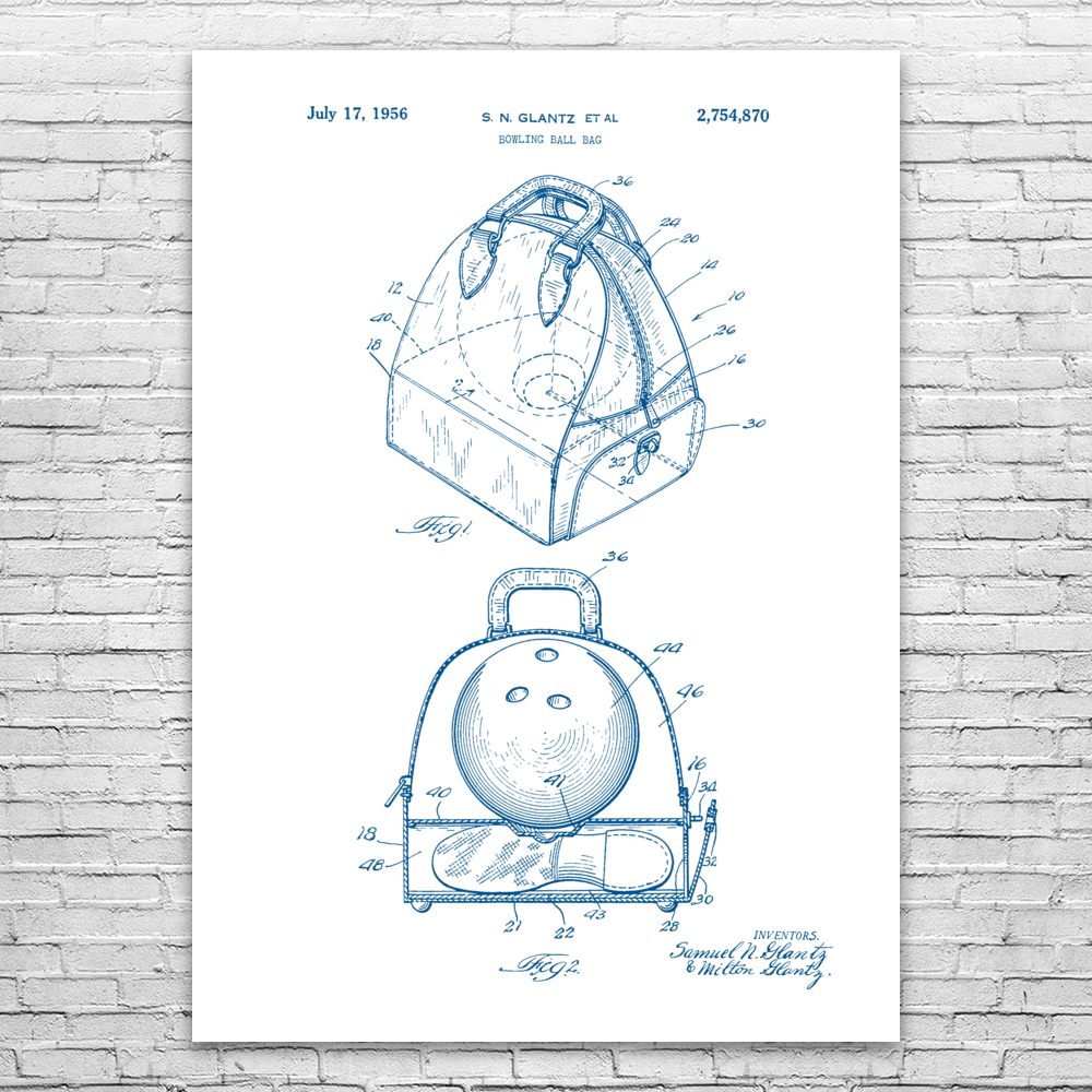 Bowling Ball Bag Patent Print Poster Dad Gifts Bowling Decoration Garage Art
