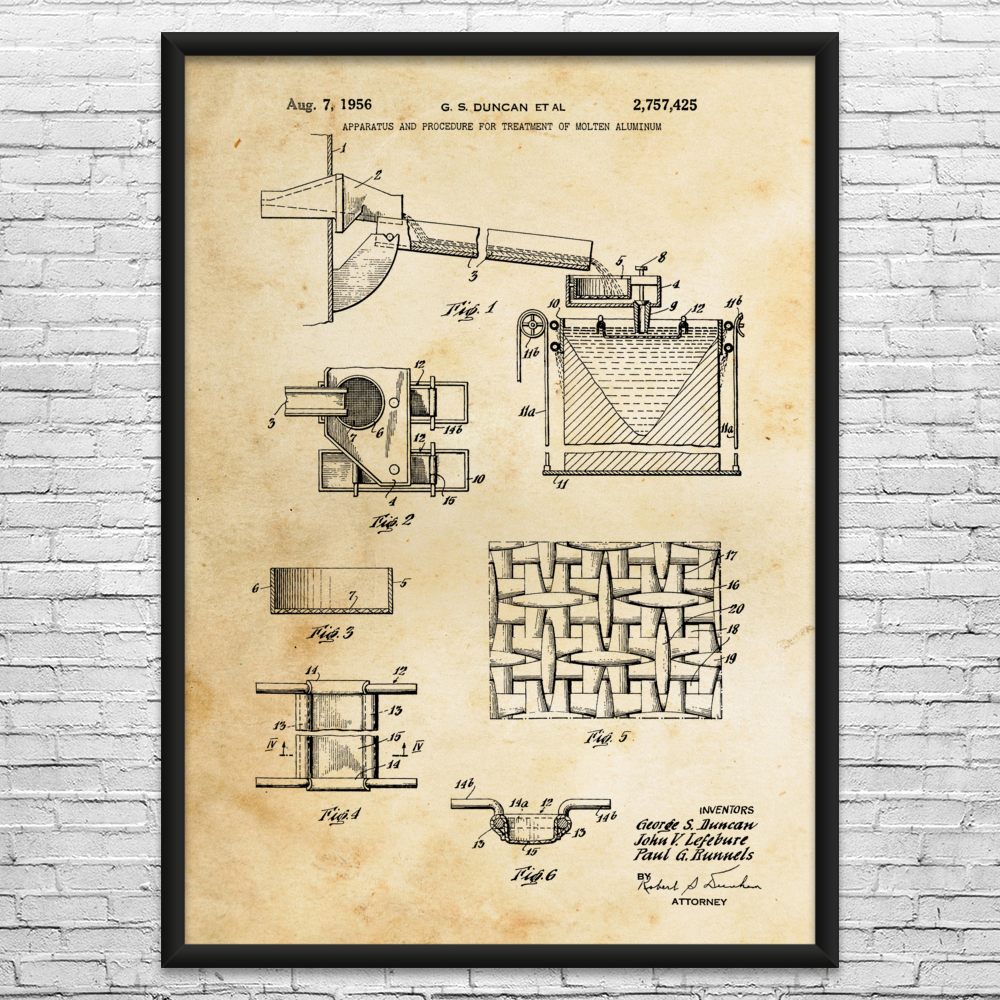 Aluminum Casting Patent Wall Art: Metal Working, Industrial Wall Art
