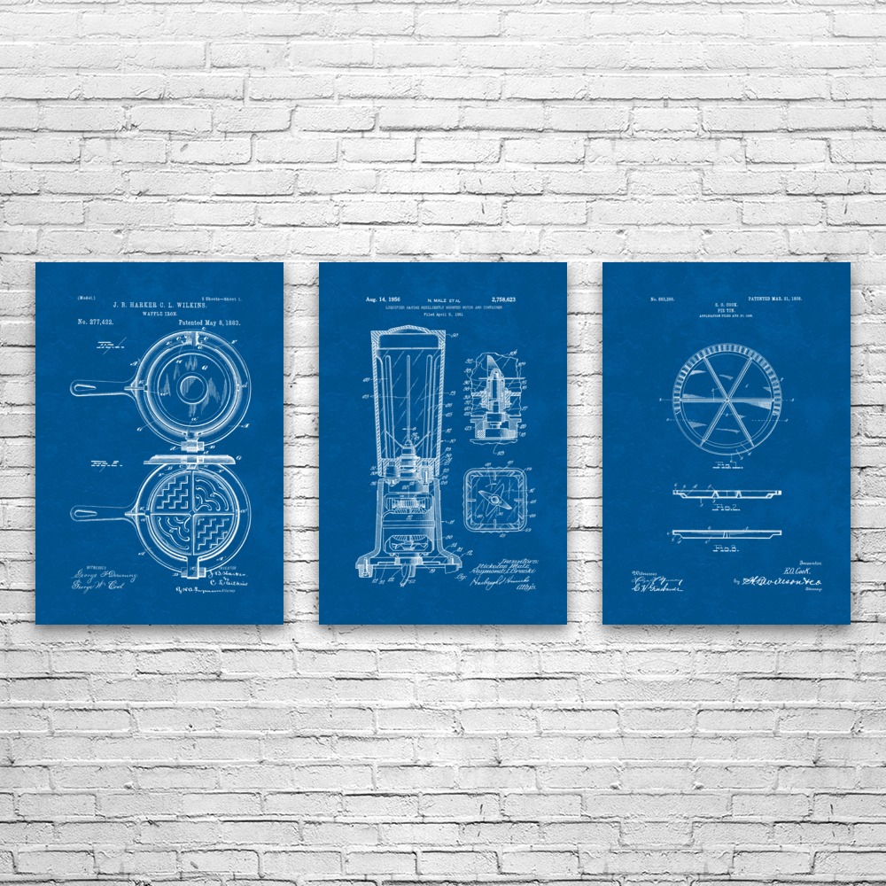 Kitchen Patent Wall Art Set of 3 Poster, Canvas or Framed Food Lover Gift - Picture 8 of 12