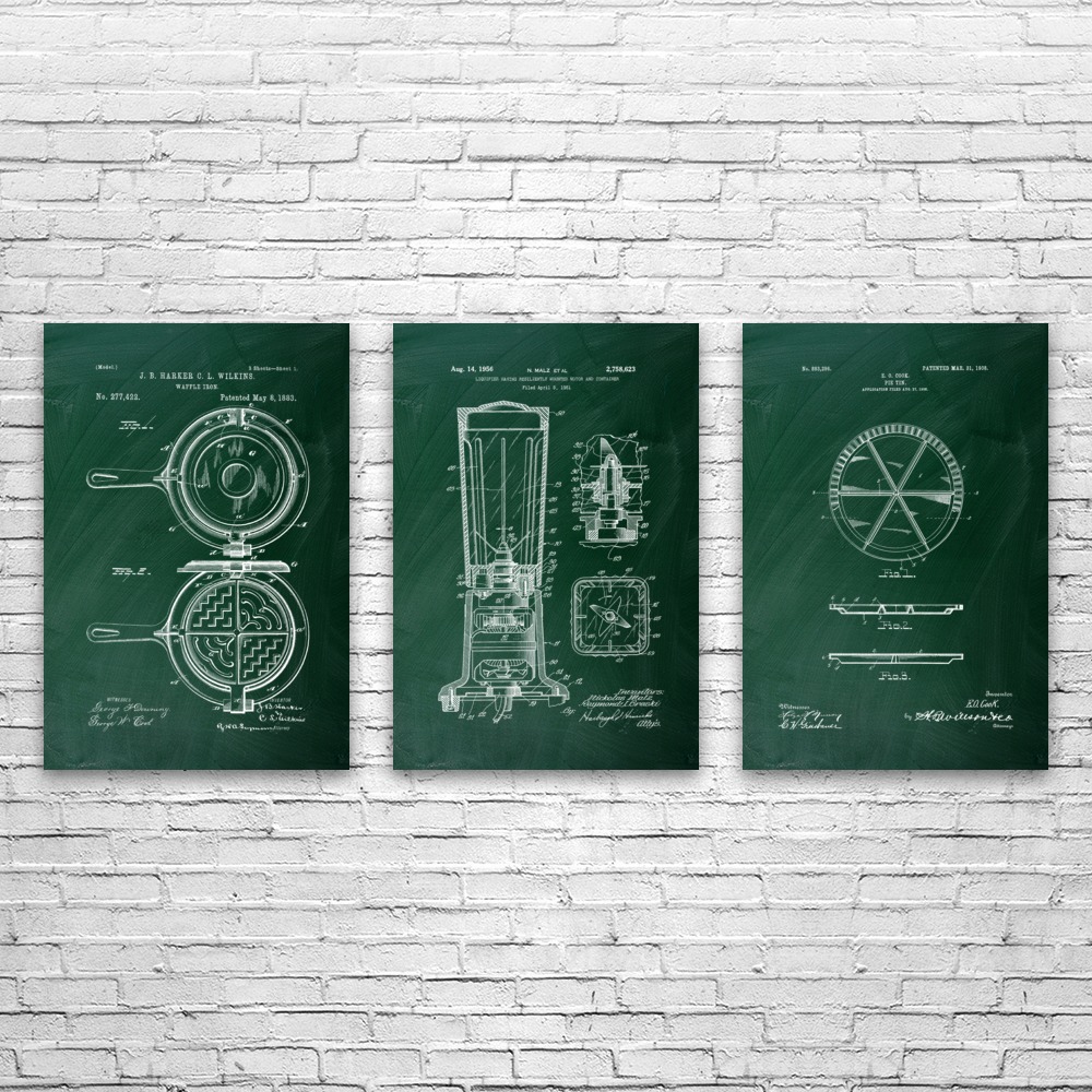 Kitchen Patent Wall Art Set of 3 Poster, Canvas or Framed Food Lover Gift - Picture 7 of 12