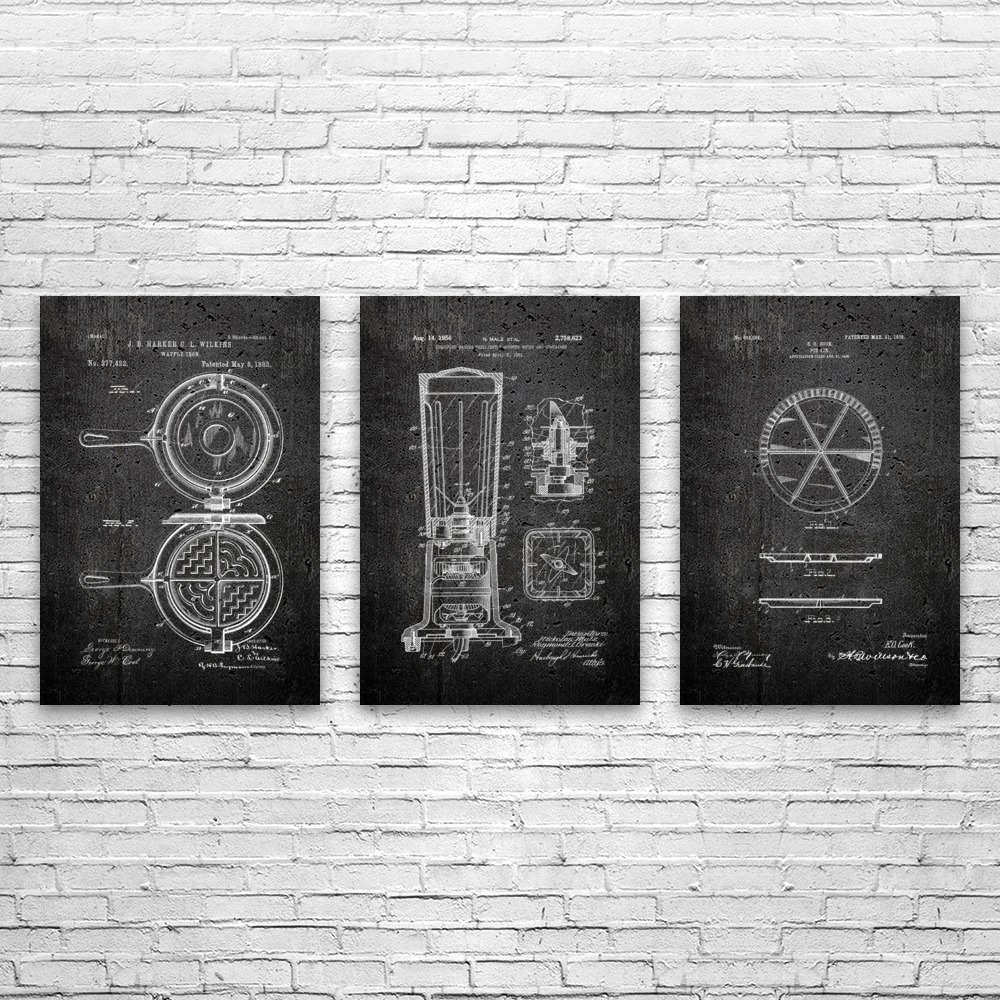 Kitchen Patent Wall Art Set of 3 Poster, Canvas or Framed Food Lover Gift - Picture 9 of 12